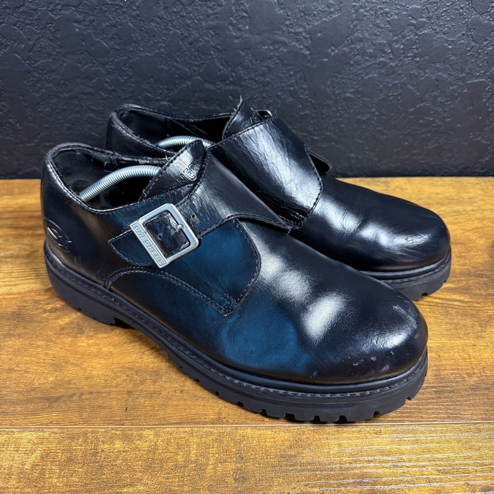 Skechers Monk Strap SN 6649 Black Leather Lug Sole Oxford Mens Size 12